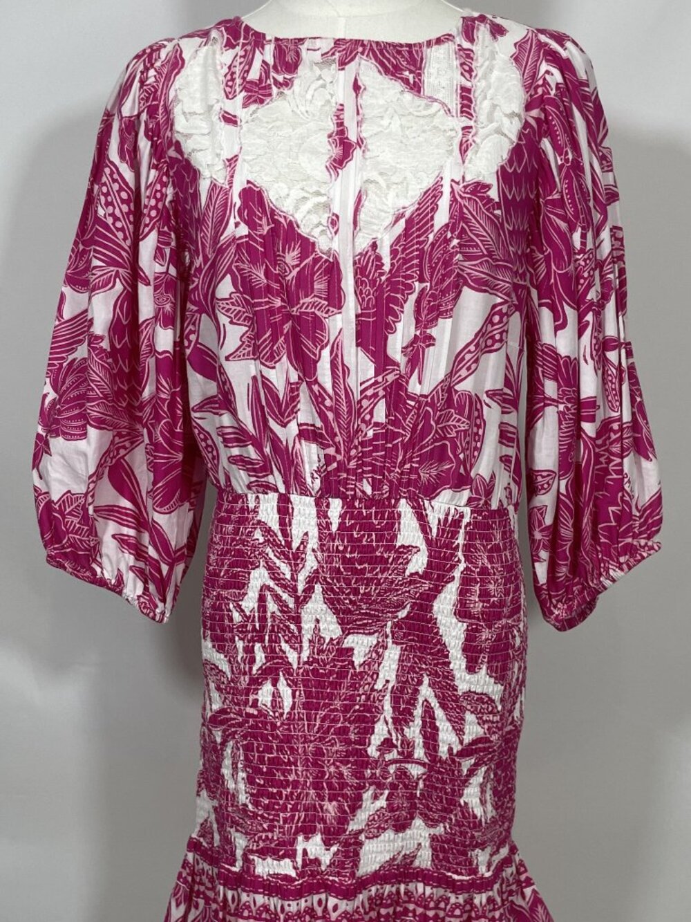 FARM RIO Pink Tropical Woodcut Mini Dress